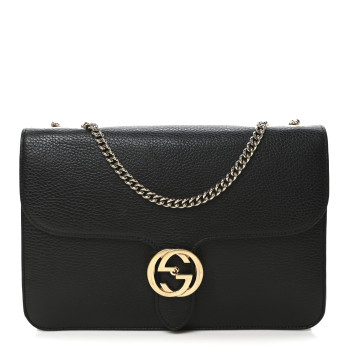 GUCCI Dollar Calfskin Interlocking G Shoulder Bag Black
