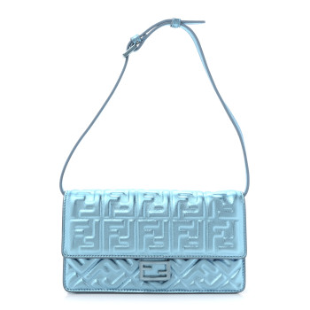 FENDI Metallic Nappa Matisse FF Embossed Wallet On Chain Laguna Palladio