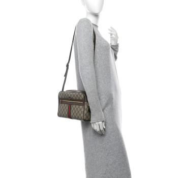 GUCCI GG Supreme Monogram Web Small Ophidia Shoulder Bag Brown