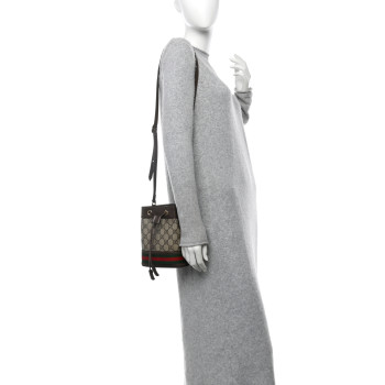 GUCCI GG Supreme Monogram Web Mini Ophidia Bucket Bag Brown