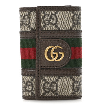 GUCCI GG Supreme Monogram Web Ophidia 6 Key Holder Case Beige New Acero