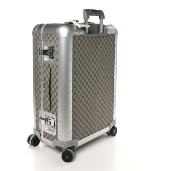 GUCCI GG Supreme Monogram Aluminium Porter Medium Trolley Suitcase Beige Ebony Silver
