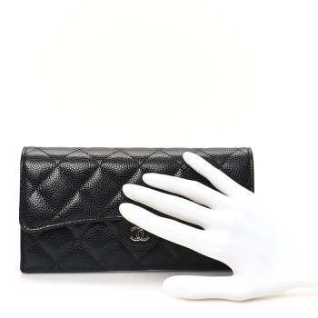 CHANEL Caviar Quilted Large Gusset Flap Wallet Black