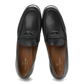VALENTINO GARAVANI Calfskin Mens VLogo Loafers 43.5 Black