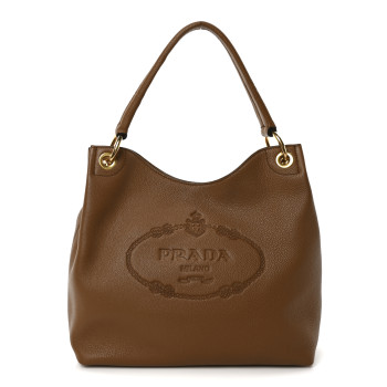 PRADA Vitello Phenix Embossed Logo Hobo Cannella