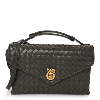 BOTTEGA VENETA Nappa Intrecciato Knot Lock Top Handle Crossbody Bag Cypress