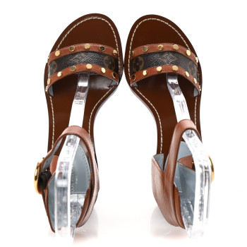 LOUIS VUITTON Calfskin Monogram Passenger Sandals 38 Cognac