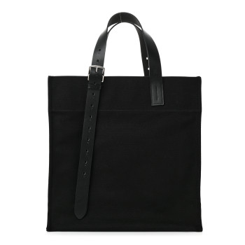 HERMES Toile Goeland Vache Hunter Etriviere Shopping Bag Black