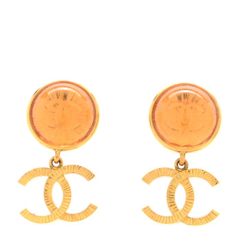 CHANEL Metal Round CC Medallion Drop Earrings Gold