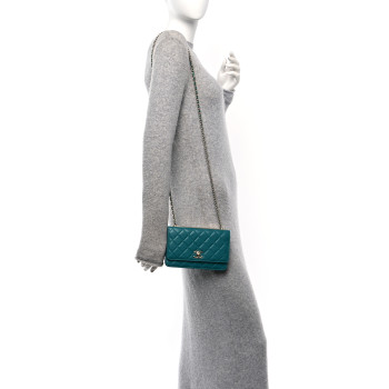 CHANEL Lambskin Quilted Trendy CC Wallet On Chain WOC Green CHANEL Lambskin Quilted Trendy CC Wallet On Chain WOC Green