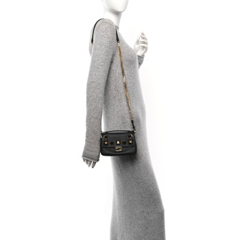 FENDI Vitello Dolce Studded Micro Double Baguette Black