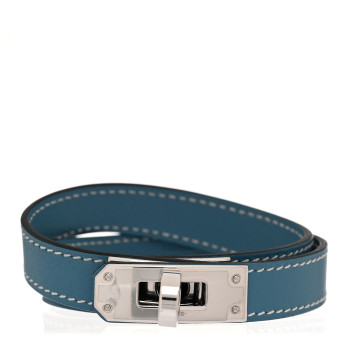 HERMES Swift Kelly Double Tour Bracelet T4 New Blue Jean