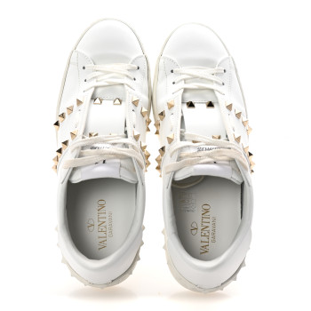 VALENTINO GARAVANI Calfskin Rockstud Untitled Open Sneakers 39 White