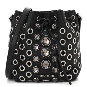 MIU MIU Nappa Jeweled Grommet Starlight Bucket Bag Black