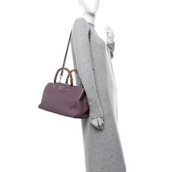 GUCCI Pebbled Calfskin Medium Bamboo Shopper Tote Purple