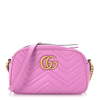 GUCCI Calfskin Matelasse Small GG Marmont Chain Shoulder Bag Candy Mousse