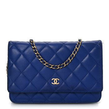 CHANEL Lambskin Quilted Wallet On Chain WOC  Navy Blue