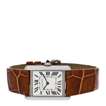 CARTIER Stainless Steel Alligator 24mm Tank Solo Quartz Watch Brown