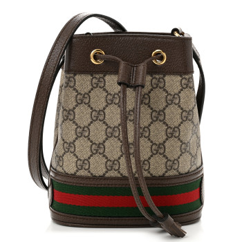GUCCI GG Supreme Monogram Web Mini Ophidia Bucket Bag Brown