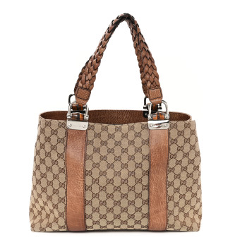 GUCCI Monogram Medium Bamboo Bar Tote Brown