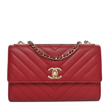 CHANEL Lambskin Chevron Quilted Long Trendy CC Wallet On Chain WOC Red