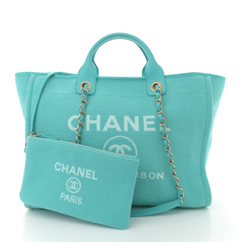 CHANEL Mixed Fibers Medium Deauville Tote Turquoise