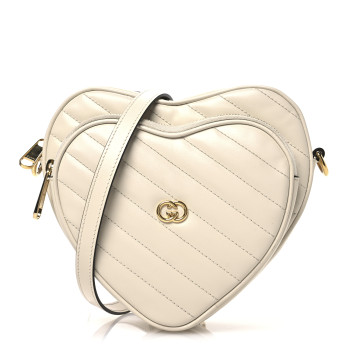 GUCCI Calfskin Matelasse Diagonal Mini Interlocking G Heart Shoulder Bag Mystic White
