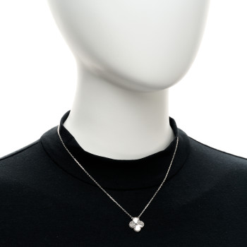 VAN CLEEF & ARPELS 18K White Gold Guilloche Vintage Alhambra Pendant Necklace