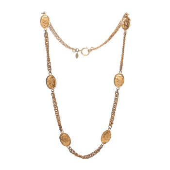 CHANEL Metal Regal Crown CC Medallion Necklace Aged Gold