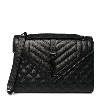 SAINT LAURENT Grain De Poudre Textured Mixed Matelasse Triquilt Medium Monogram Monochrome Satchel Black