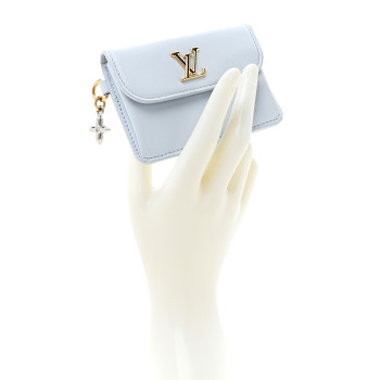 LOUIS VUITTON Calfskin Tiny Recto Verso Card Holder LV Bloom Azure Blue