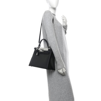 HERMES Berline Toile Swift Kelly Sellier 32 Black Ecru