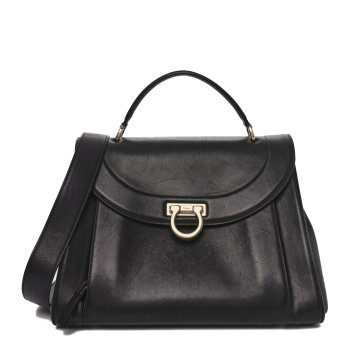 SALVATORE FERRAGAMO Calfskin Sofia Rainbow Top Handle Bag Black