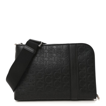 SALVATORE FERRAGAMO Calfskin Gancini Embossed Travel Crossbody Black
