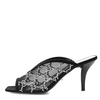 GUCCI Tela Retino Kid Scamosciato Crystal GG Monogram Square G 95mm Slide Sandals 37.5 Black