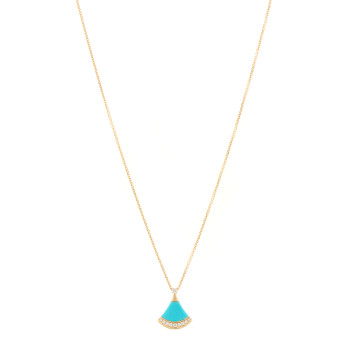 BULGARI 18K Yellow Gold Diamond Turquoise Divas' Dream Pave Pendant Necklace