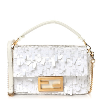 FENDI Sequin Paillettes Vitello Grace Sex and the City Mini Baguette White