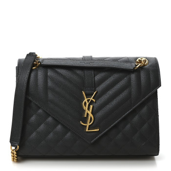 SAINT LAURENT Grain De Poudre Textured Mixed Matelasse Triquilt Medium Monogram Satchel Dark Smog