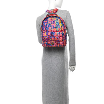 CHANEL Foulard Fabric Quilted Printed Backpack Pink