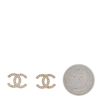 CHANEL Crystal CC Earrings Light Gold