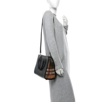 BURBERRY Calfskin Mega Check Small Banwell Tote Black