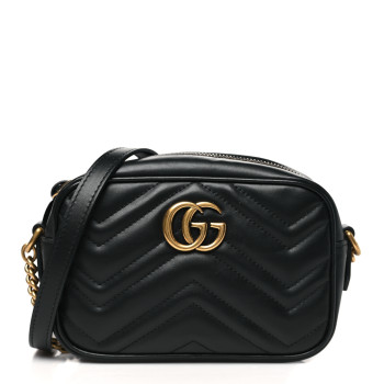 GUCCI Calfskin Matelasse Mini GG Marmont Chain Shoulder Bag Black