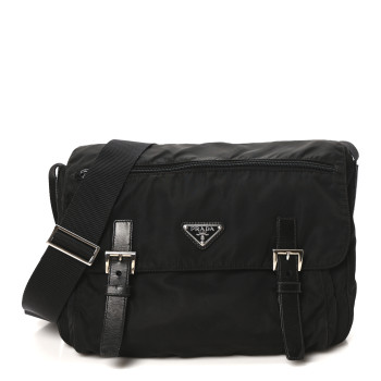 PRADA Tessuto Nylon Saffiano Vela Messenger Bag Black