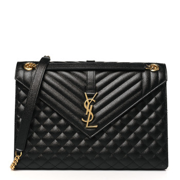SAINT LAURENT Grain De Poudre Textured Mixed Matelasse Large Triquilt Monogram Satchel Black