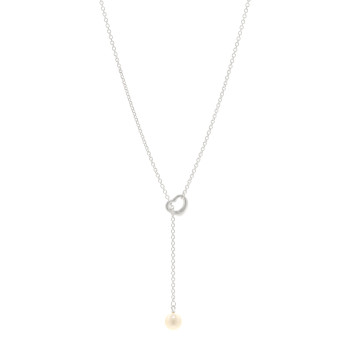 TIFFANY Sterling Silver Cultured Pearl 7.5-8mm Elsa Peretti Open Heart Lariat Necklace