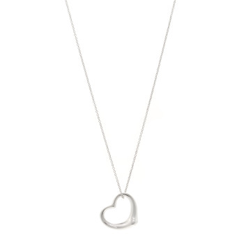 TIFFANY Sterling Silver 27mm Elsa Peretti Open Heart Pendant Necklace