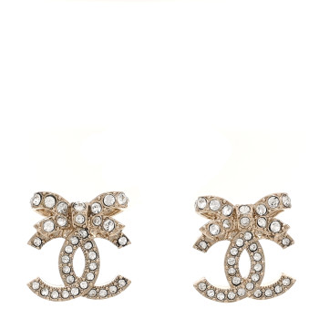 CHANEL Crystal CC Bow Dangle Earrings Gold