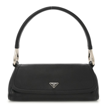 PRADA Vitello Daino Swing Flap Shoulder Bag Black