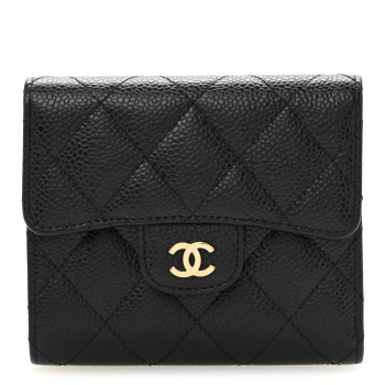 CHANEL Caviar Quilted Compact Flap Wallet Black