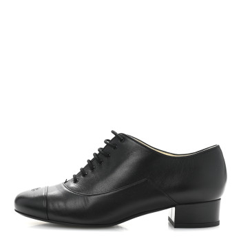 CHANEL Smooth Lambskin Lace Up Shoes 39 Black